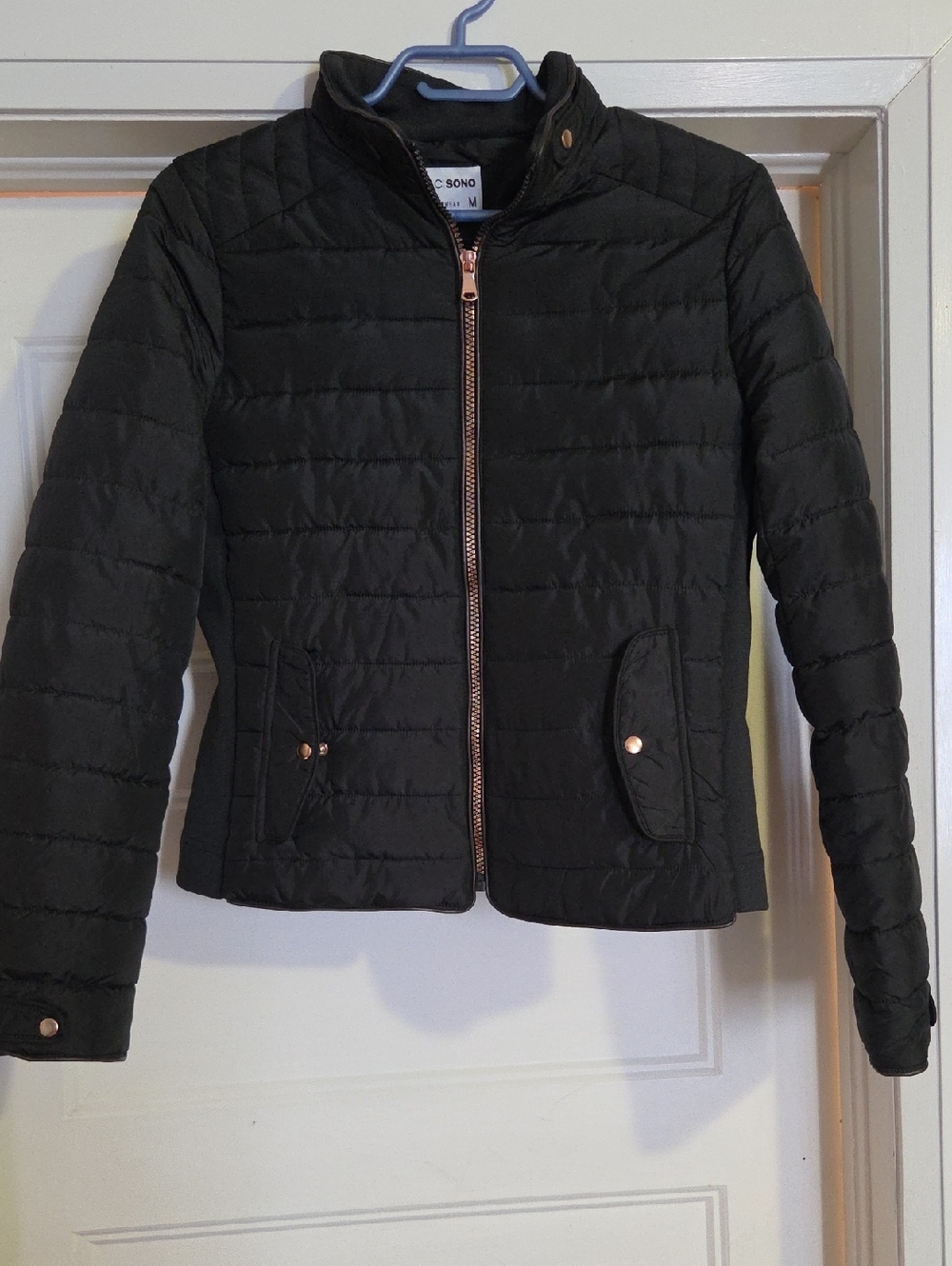 Ci Sono Black Quilted Puffer Jacket with Rose Gold Accents